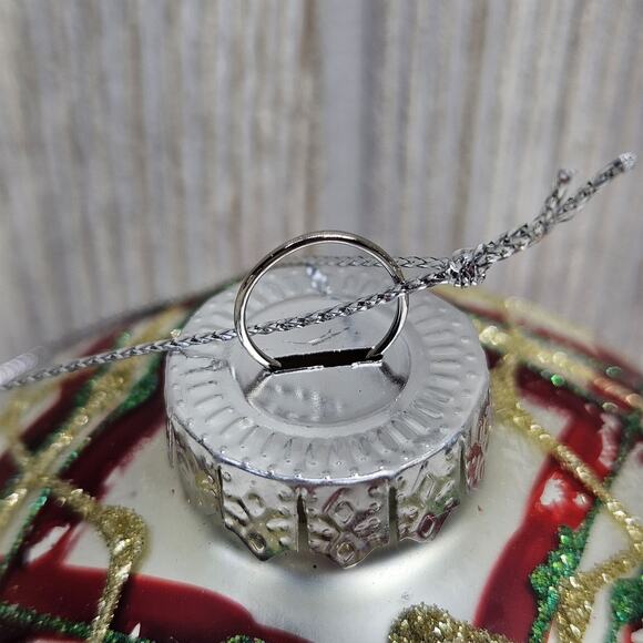 Vintage Glass Christmas Ornament Red Gold Plaid Glitter Holiday Ball 4" Decor - Picture 2 of 6